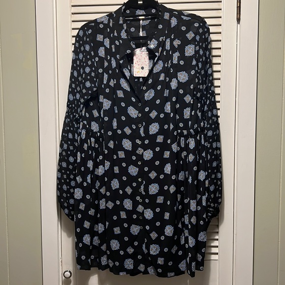 NWT Free People Turn Turn Long Sleeve Sheer Mini dress Medallon Print - Picture 2 of 11